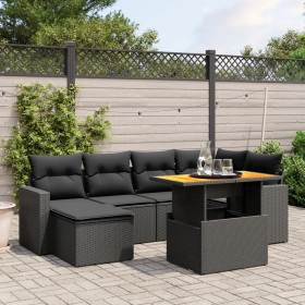 Set Divani da Giardino con Cuscini 7pz Nero Polyrattan