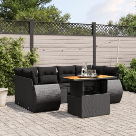 Set Divani da Giardino con Cuscini 7pz Nero Polyrattan