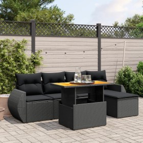 Set Divano da Giardino 6 pz con Cuscini Nero in Polyrattan