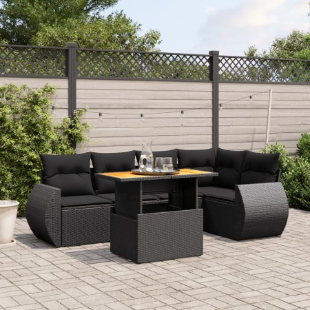 Set Divano da Giardino 6 pz con Cuscini Nero in Polyrattan