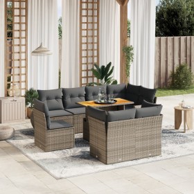 Set Divano da Giardino 9 pz con Cuscini Grigio in Polyrattan