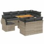 Set Divano da Giardino 9 pz con Cuscini Grigio in Polyrattan