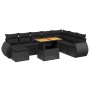 Set Divani da Giardino 9 pz con Cuscini Nero in Polyrattan