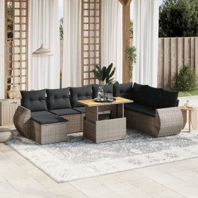 Set Divano da Giardino 9 pz con Cuscini Grigio in Polyrattan