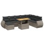 Set Divano da Giardino 9 pz con Cuscini Grigio in Polyrattan