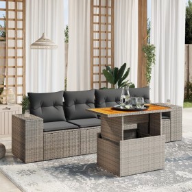 Set Divano da Giardino 5 pz con Cuscini Grigio in Polyrattan