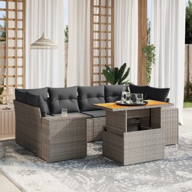 Set Divani da Giardino 7 pz con Cuscini Grigio in Polyrattan