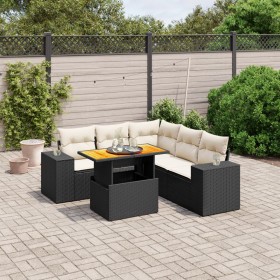 Set Divano da Giardino 6 pz con Cuscini Nero in Polyrattan