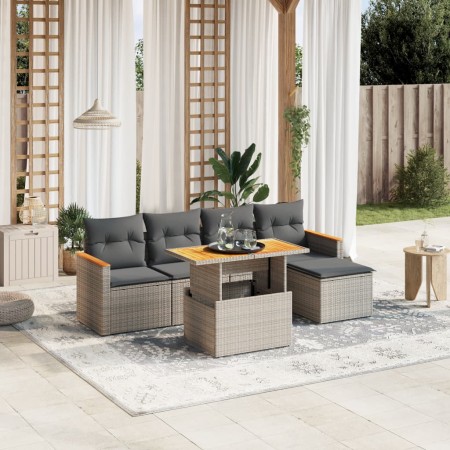 Set Divano da Giardino 6 pz con Cuscini Grigio in Polyrattan