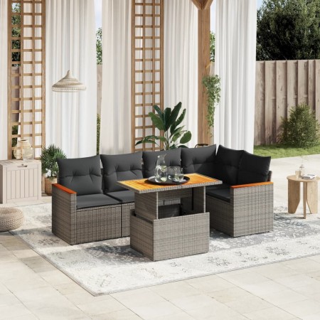 Set Divano da Giardino 6 pz con Cuscini Grigio in Polyrattan