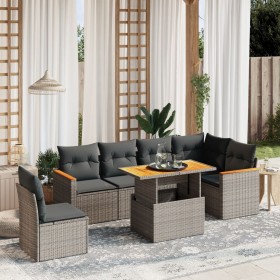 Set Divani da Giardino 7 pz con Cuscini Grigio in Polyrattan