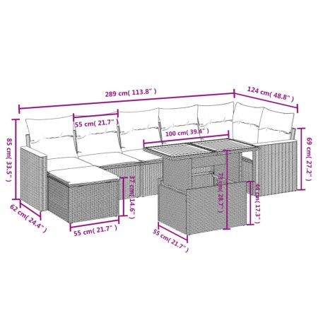 Set Divani da Giardino con Cuscini 8 pz Nero in Polyrattan