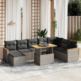 Set Divano da Giardino 9 pz con Cuscini Grigio in Polyrattan