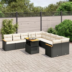 Set Divani da Giardino 11 pz con Cuscini in Polyrattan Nero