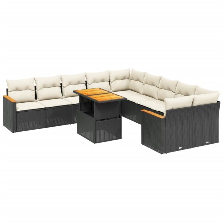 Set Divani da Giardino 11 pz con Cuscini in Polyrattan Nero