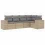 Set Divano da Giardino 5 pz con Cuscini Beige in Polyrattan