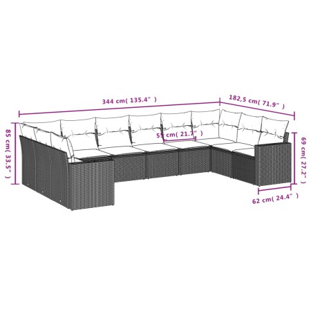 Set Divani da Giardino 10pz con Cuscini in Polyrattan Marrone