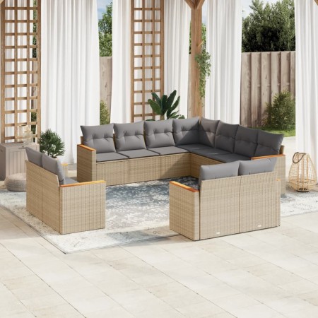 Set Divani da Giardino 11 pz con Cuscini Beige in Polyrattan