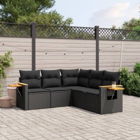 Set Divani da Giardino 5 pz con Cuscini in Polyrattan Nero