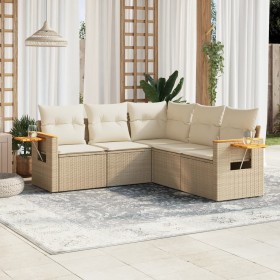 Set Divano da Giardino 5 pz con Cuscini Beige in Polyrattan