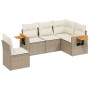 Set Divano da Giardino 5 pz con Cuscini Beige in Polyrattan