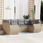 Set Divano da Giardino 6 pz con Cuscini Beige in Polyrattan