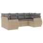 Set Divano da Giardino 6 pz con Cuscini Beige in Polyrattan