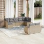 Set Divano da Giardino 9 pz con Cuscini Beige in Polyrattan