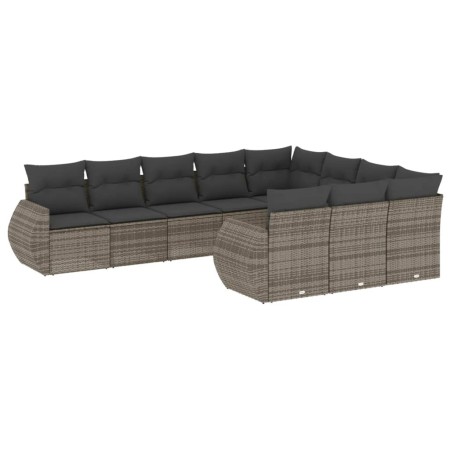 Set Divano da Giardino 10 pz con Cuscini Grigio in Polyrattan