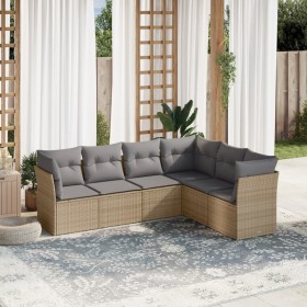 Set Divano da Giardino 6 pz con Cuscini Beige in Polyrattan