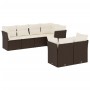 Set Divani da Giardino 7 pz con Cuscini Marrone in Polyrattan