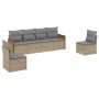 Set Divano da Giardino 6 pz con Cuscini Beige in Polyrattan