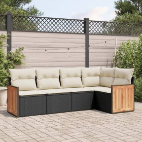 Set Divani da Giardino 5 pz con Cuscini in Polyrattan Nero