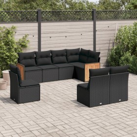 Set Divani da Giardino con Cuscini 8 pz Nero in Polyrattan