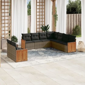 Set Divano da Giardino 9 pz con Cuscini Grigio in Polyrattan