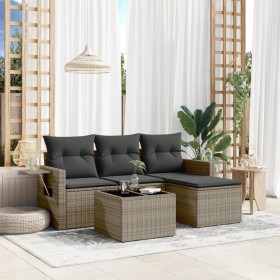 Set Divani da Giardino 4 pz con Cuscini in Polyrattan Grigio