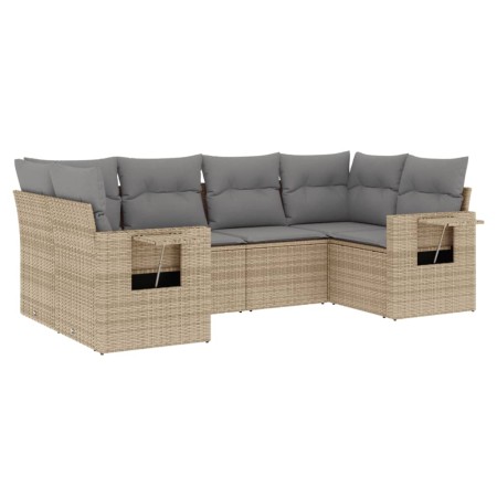 Set Divano da Giardino 6 pz con Cuscini Beige in Polyrattan