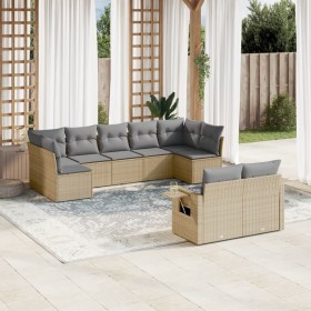 Set Divano da Giardino 9 pz con Cuscini Beige in Polyrattan