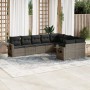 Set Divano da Giardino 9 pz con Cuscini Grigio in Polyrattan