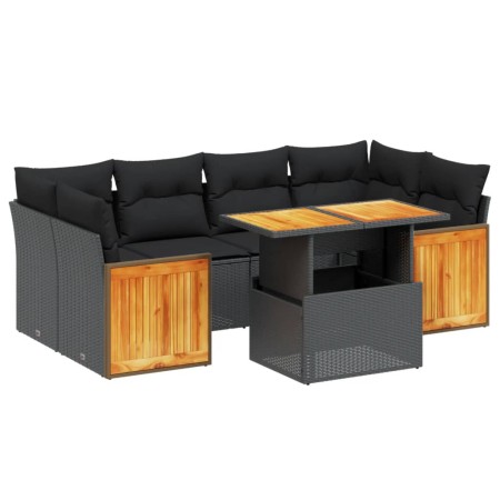 Set Divani da Giardino con Cuscini 7pz Nero Polyrattan