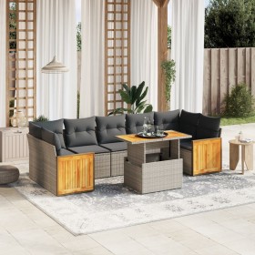 Set Divano da Giardino 8 pz con Cuscini Grigio in Polyrattan