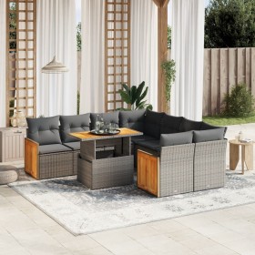 Set Divano da Giardino 9 pz con Cuscini Grigio in Polyrattan