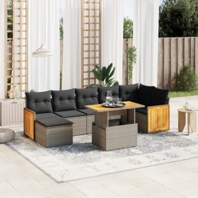 Set Divano da Giardino 8 pz con Cuscini Grigio in Polyrattan