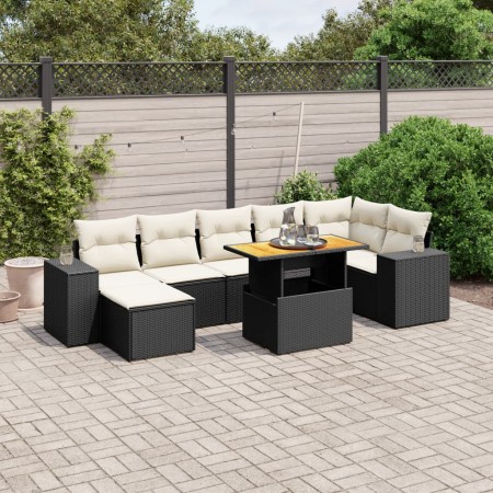 Set Divani da Giardino con Cuscini 8 pz Nero in Polyrattan