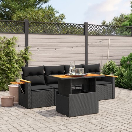 Set Divani da Giardino 5 pz con Cuscini in Polyrattan Nero