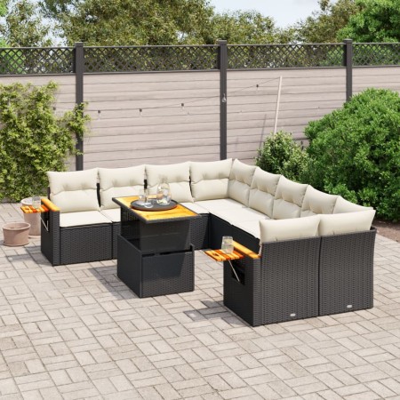 Set Divani da Giardino 9 pz con Cuscini Nero in Polyrattan