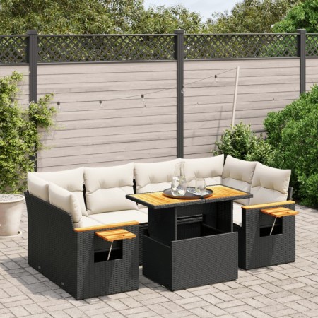 Set Divani da Giardino con Cuscini 7pz Nero Polyrattan