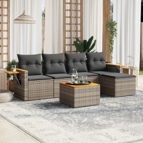 Set Divano da Giardino 6 pz con Cuscini Grigio in Polyrattan