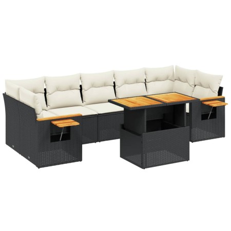 Set Divani da Giardino con Cuscini 8 pz Nero in Polyrattan