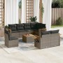 Set Divano da Giardino 9 pz con Cuscini Grigio in Polyrattan